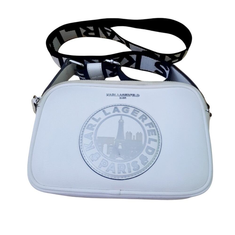 Karl Lagerfeld Paris Medallion White Crossbody Bag With Adjustable Straps